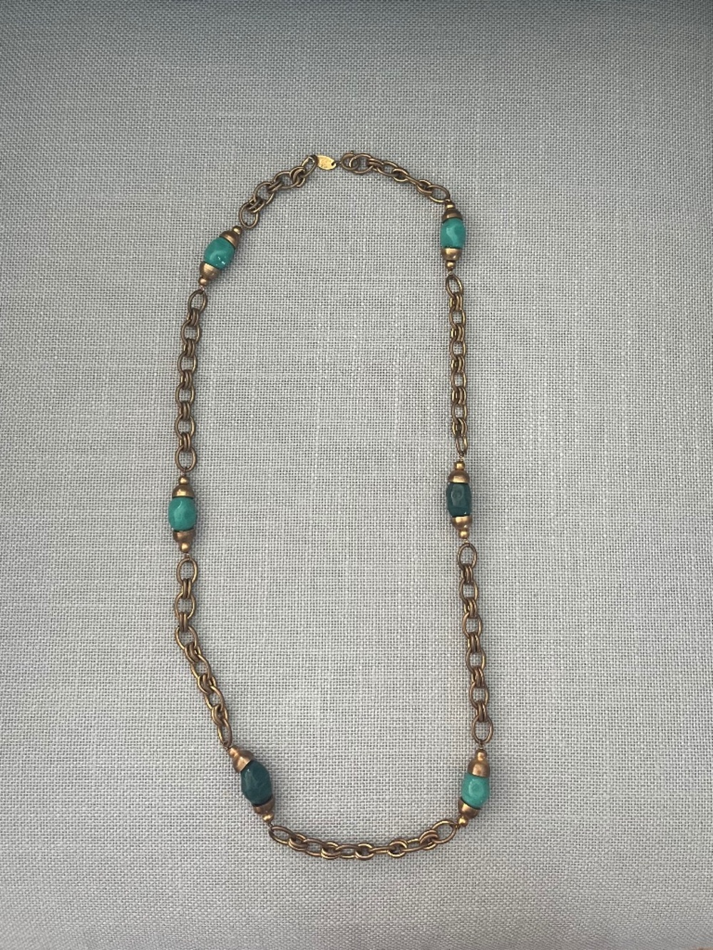 Vintage Chanel Gold Tone Turquoise Gripoix Style Beaded Chain Necklace